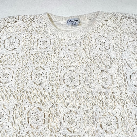 Y2K granny crochet overlay faux pearl accent sweater 2X - Picture 2 of 12
